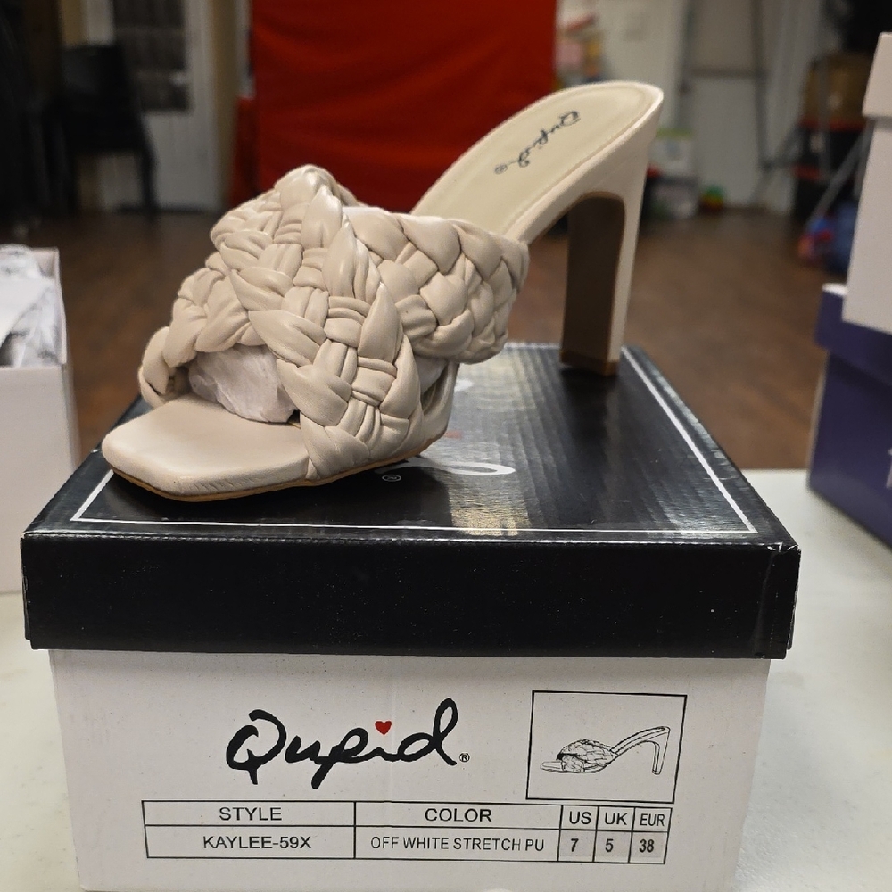 Qupid Off-White Braided Slide Heel Mule